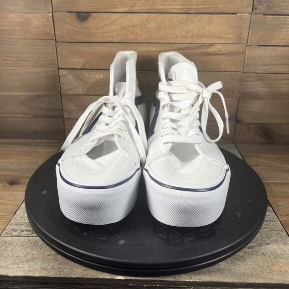 VANS Sk8-Hi Tapered Womens Size 8 Platform Shoes White Canvas Navy Sneakers - Picture 2 of 10